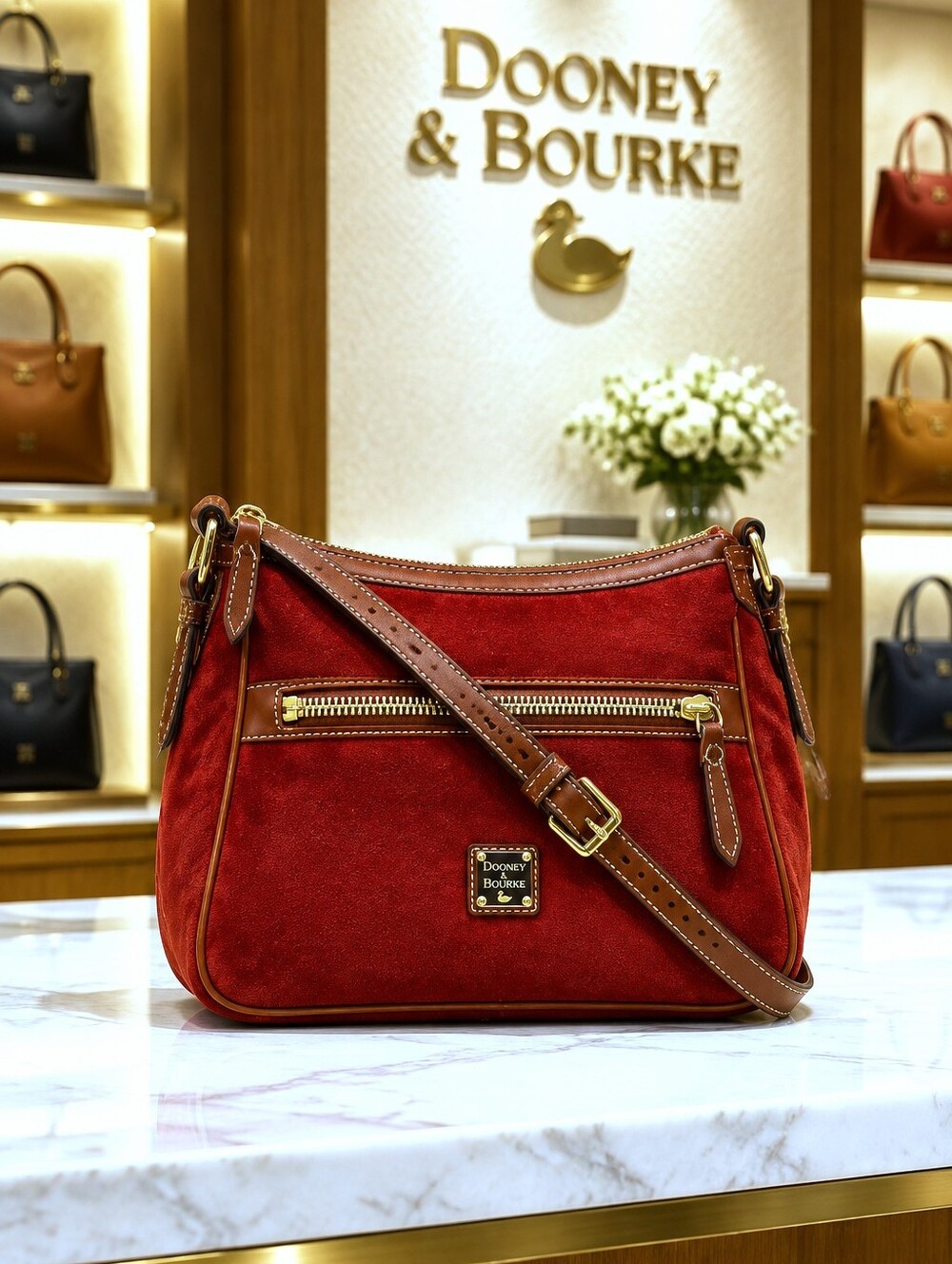 Dooney & Bourke Red Suede Small Presley Crossbody Bag EUC